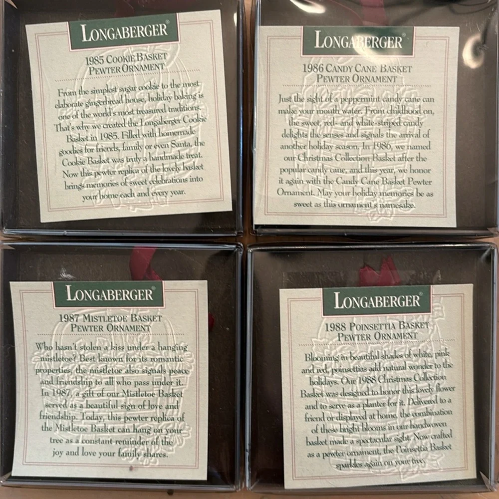 Longaberger Basket Ornaments. Commemorative Christmas Collection